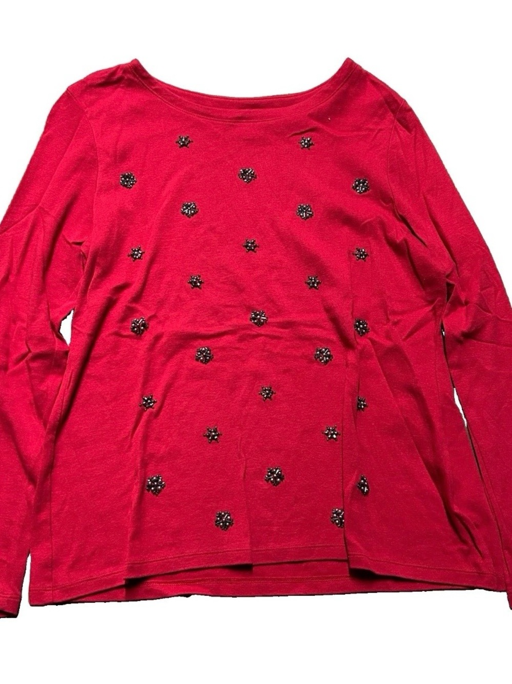 Women’s Charter Club Petite Red Long Sleeve Shirt Snowflakes Size Large